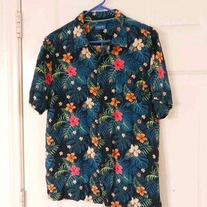 Caribbean Joe Men's Hawaiian Shirt Size Medium Floral Button Up 100% Viscose